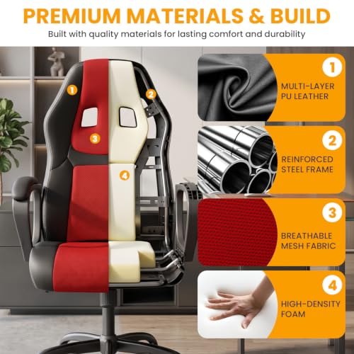 Image of BestOffice Office Chair PC Gaming Chair Cheap Desk Chair Ergonomic PU Leather Executive Computer Chair Lumbar Support for Women, Men (Red)