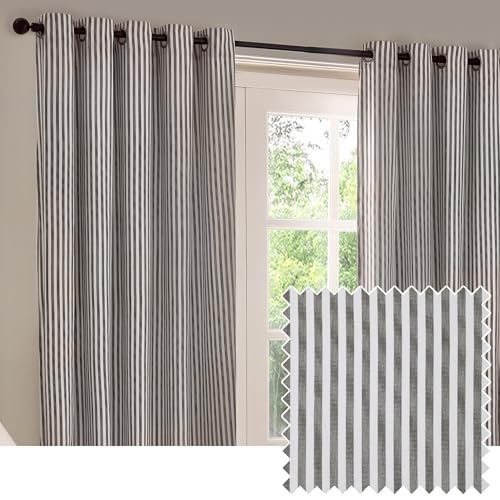 furn. Yard Hebden Eyelet Curtain Pair – Ultra Soft Cotton Lined Striped Curtains (Grey - 229x229cm)