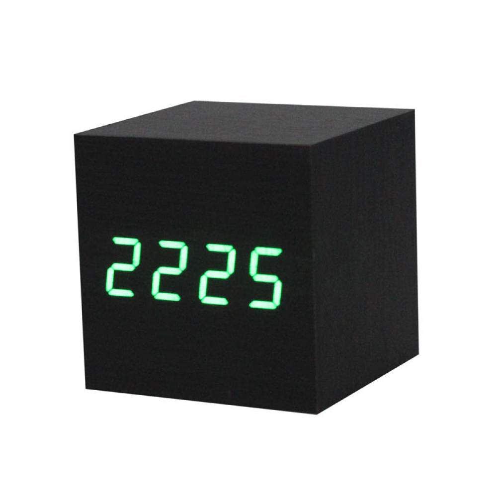 Reloj de mesa digital LED madera marrón evita luz molesta con control por voz