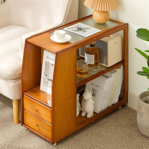 KANBUN Table d'extrémité de canapé de comptoir en Verre Polyvalent - Table d'appoint de Table de Chevet Mobile - Table d'extrémité étroite en Bois Massif...