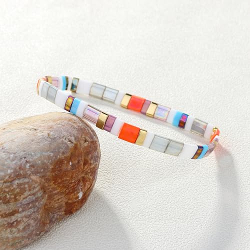 Image of KELITCH Women Pearl Beaded Bracelet Tila Stretch Bracelets Candy Colors Friendship New Jewelry