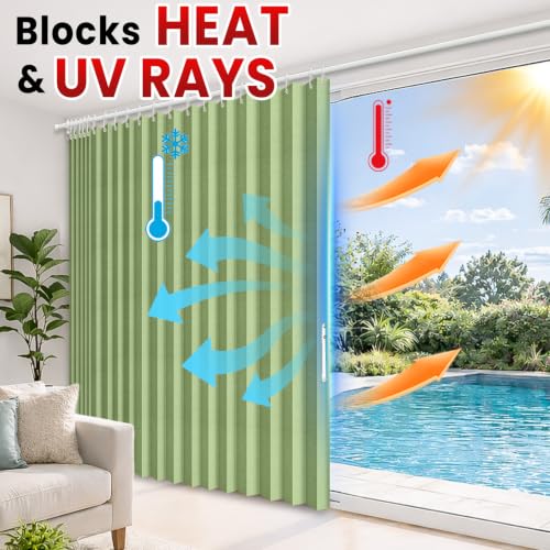 Image of AJAZZ Blackout Accordion Door Curtain 1 Panel 98 inchx78 inch Green - Magnetic Folding Room Divider, No-Drill Sliding Patio Closet