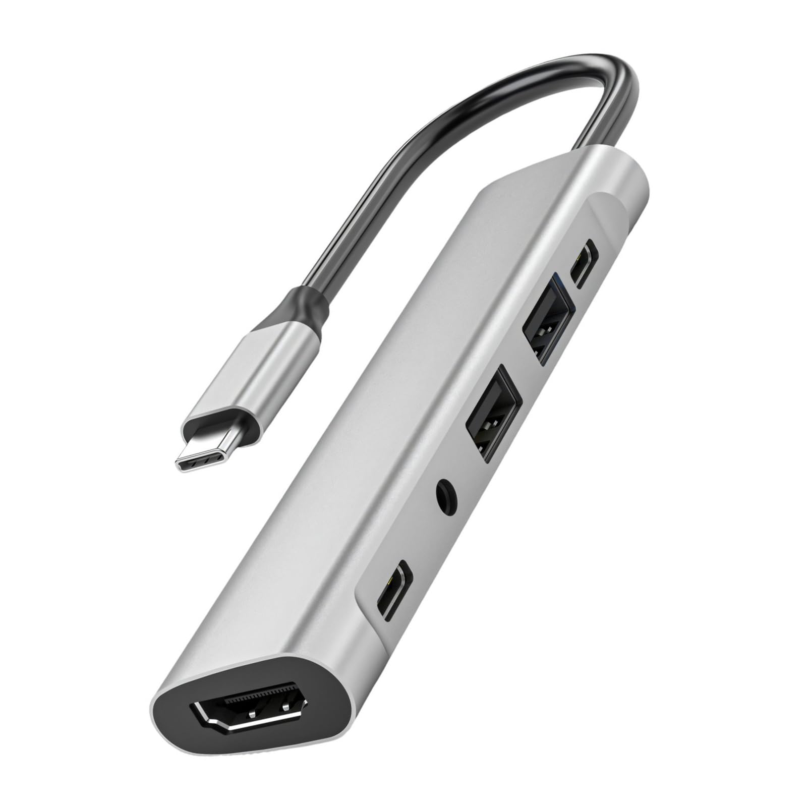 6 in 1 USB C to HDTV PD60W 2xUSB2.0 3.5mm Port Extender Dock