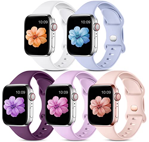 CeMiKa 5pack Bracelets Compatible avec Apple Watch Bracelet 49mm 45mm 44mm 42mm, Sangles Sport Silicone Souple pour iWatch Series 8 7 6 5 4 3 2 1 SE Ultra, Colour G (M/L)