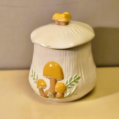 Miniatura 3 de Tarro de cerámica retro de hongo de 9 pulgadas con tapa, recipiente de almacenamiento de cocina vintage, recipiente de cerámica para almacenamiento