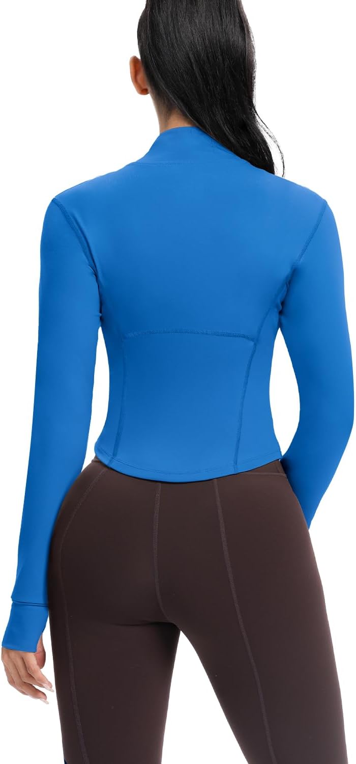 AVGO Women's Cropped Running Workout Jackets Zip Slim Fit Athletic Tops with Thumb Holes - Image 3