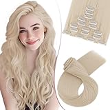 SEGO Pro 45cm Extension Clip Cheveux Naturel Synthétique 8 PCS #60 Blond Platine Rajout Cheveux Clip in Hair Extensions (130g)