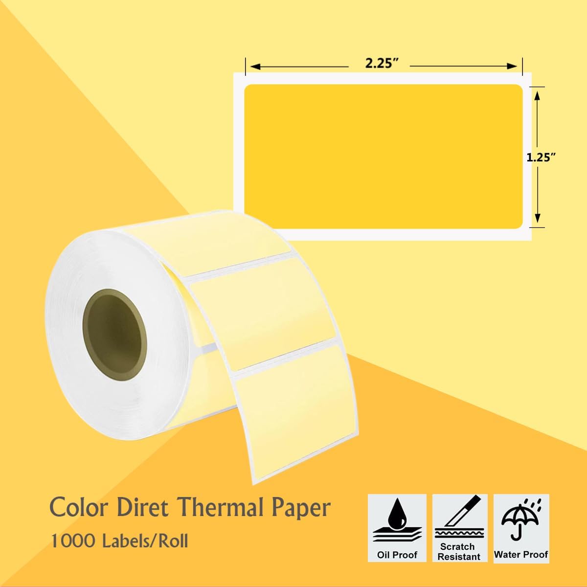 1000 Yellow Labels per Roll, Direct Thermal Labels 2.25 x 1.25 Yellow Labels (2-1/4" x 1-1/4") - BPA Free! (8 Rolls / 8000 Labels)