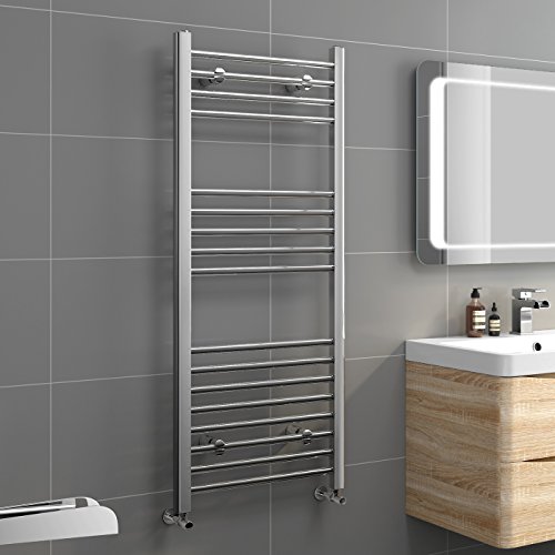 iBathUK Zypher Straight Wall Mounted Heated Towel Rail, 17 Column Steel Hydronic Central Heating High Thermal Output Designer Towel Radiator in Chrome, 1200 × 500mm