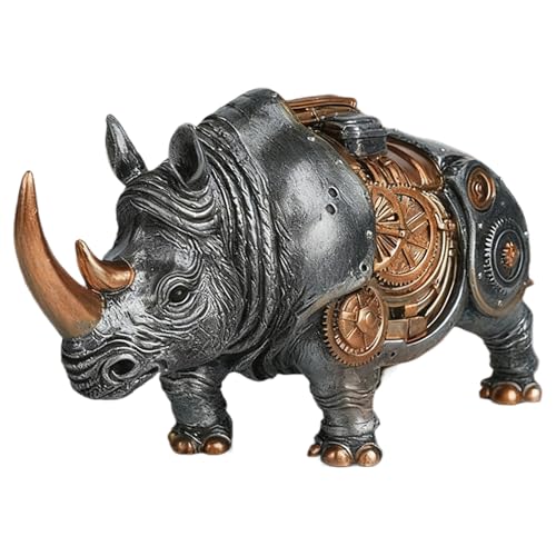 Figurine de rhinocéros Steampunk, artisanat en résine de collection, 18x6,1x9,9 cm, ornement de rhinocéros animal, figurines d'animaux, légères et faciles...