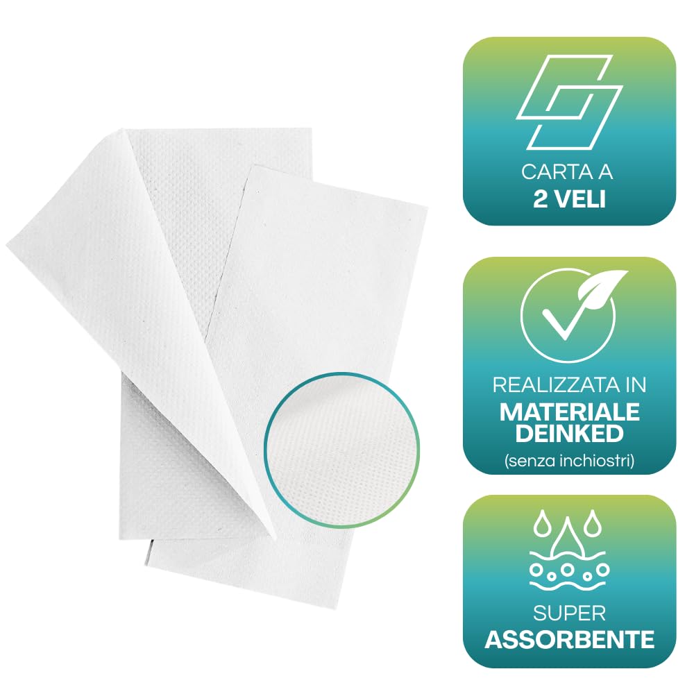 Tovaglioli Di Carta Piegati A V 25x23 Cm – Verde Chiaro, Confezione Da 5000 Fogli Per Dispenser Da Banco