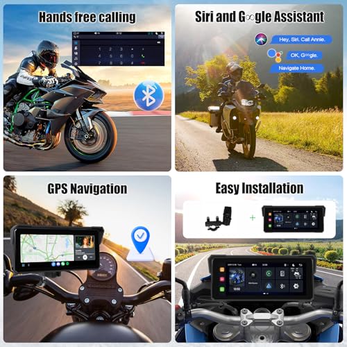 Image of Motorcycle GPS Navigation System with Wireless Carplay Android Auto 8.1 inch Moto CarPlay Screen with Dual Bluetooth, Navigation /Siri /G00gle Assistant Waterproof