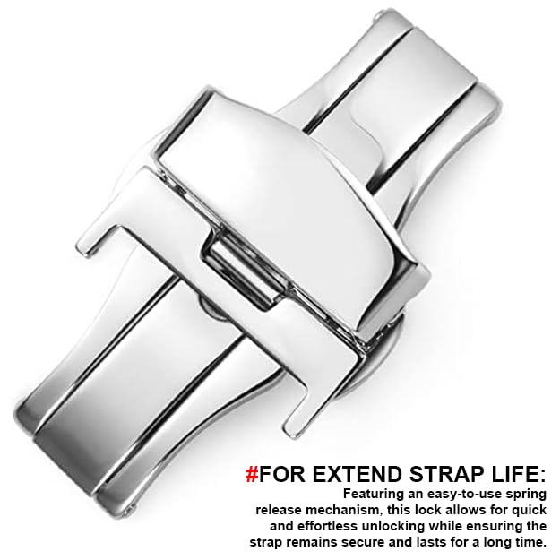 Image of DBLACK ''DSLCK3'' Butterfly Lock Stainless Steel Deployment Buckle Double Push Spring Clasp for Watch strap / / For 16mm, 18mm, 20mm, or 22mm Watch Bands (Silver, Choose Your Size)