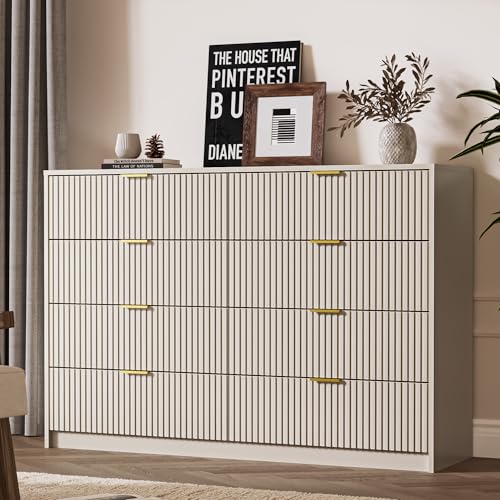 Image of MAISONARIA Beige Dresser for Bedroom, 8 Drawer Double Dresser, Modern Chest of Drawers for Bedroom, Living Room, Entryway and Closet, 55 inch L x 15.7 inch D x 37.4 inch H