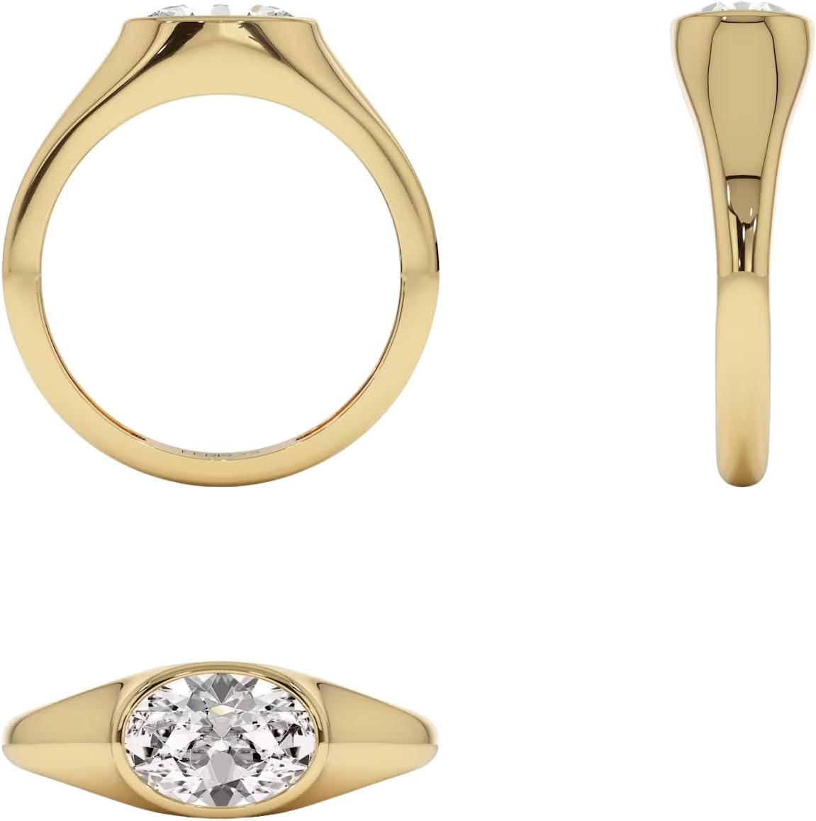 Oval Lab Grown Diamond Bezel Ring 1.00 CTW, 14K Gold Dainty Pinky Stackable Ring, VVS Clarity E-F Color