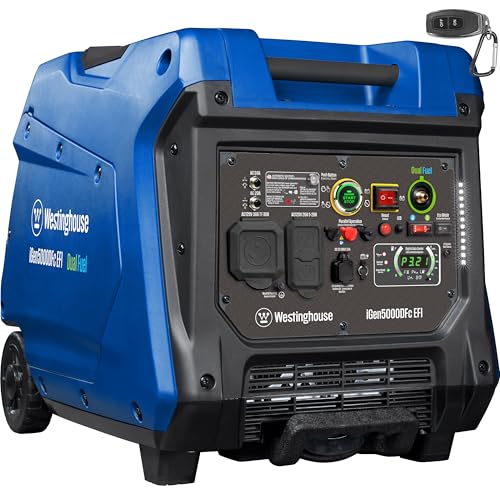 Westinghouse 5000 Peak Watt Super Quiet Dual Fuel Portable Inverter EFI Generator, Remote Electric Start, Gas & Propane Powered, RV Ready, CO Sensor, Parallel Capable, CARB Compliant