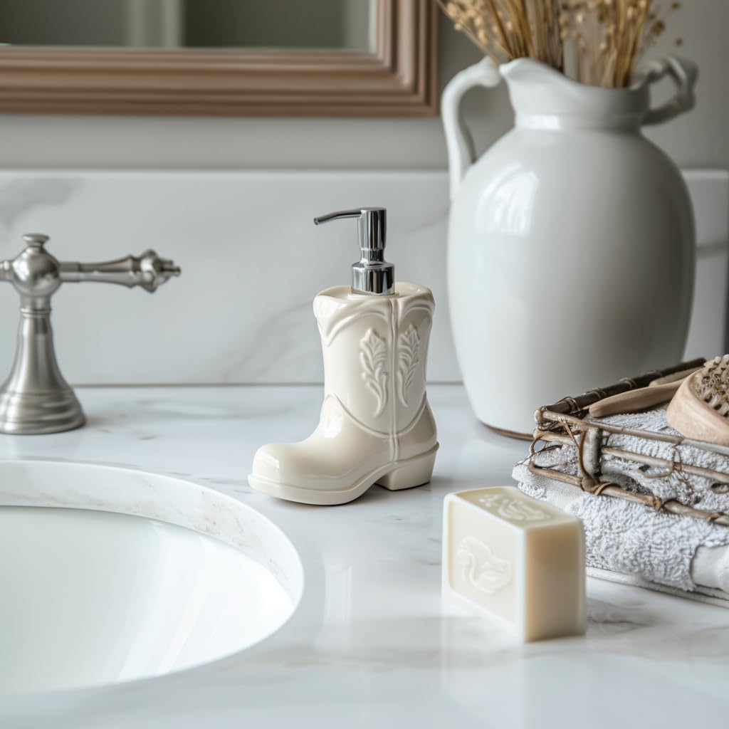 SOCOSY Dispenser di sapone in porcellana bianca, dispenser di sapone per le mani con pompa, bottiglia di sapone liquido ricaricabile per cucina bagno stivali
