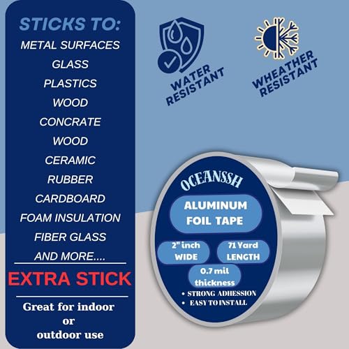 Image of Aluminum Tape - High Temp & Waterproof Foil Tape for Ductwork & Insulation, Strong Adhesive, Heavy Duty Silver Tape, 2 inch x 71 Yards, Ideal for Sealing & Repairs (0.7 mil)