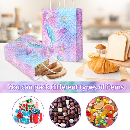 10 Stück Meerjungfrau Geschenktüten – Bunte Papiertüten mit Henkel für Kindergeburtstag, Mädchen Party Taschen, Gastgeschenke Tüten für Mitgebsel & Deko