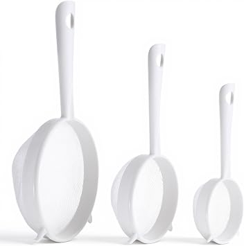 3 PCS Plastic Fine Mesh Strainer Set with Handle, Nylon Sieve Fine Food Mesh Colander with Double Ear for Baking Kitchen Yogurt Tea Juice Coffee Honey Milk Pasta