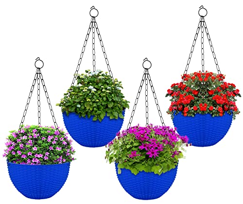 Image of Heat Home Plastic Hanging Flower Pot for Balcony & Railing Set (Blue, Set of 4)