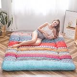 MAXYOYO Böhmische Retro Futon Matratze - Vintage Blumenmuster japanische Bodenmatratze - rollbar verdicken Gästebett, Schlafbett, tragbare Campingbett, Tatami Matte (Bohemian A, 90x190cm)