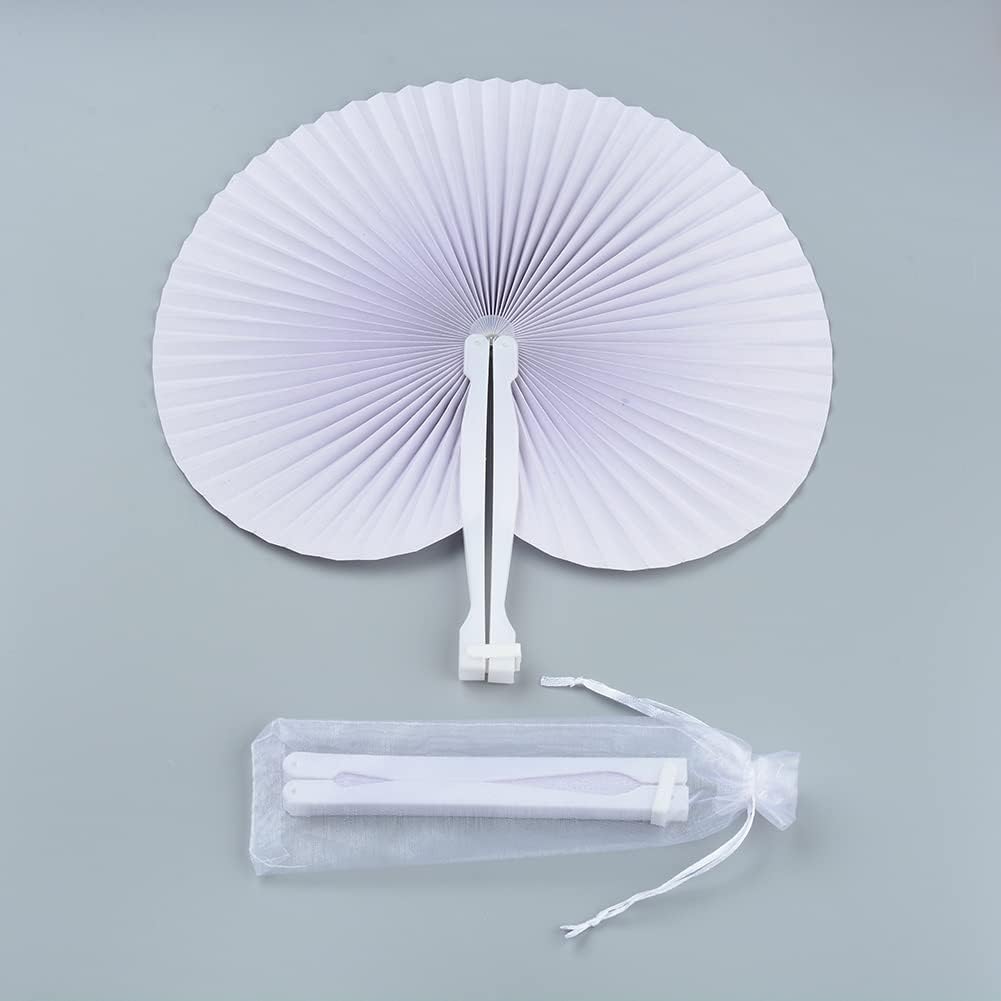 jinfu 50Pcs Personalized Folding Paper Fans,Customized Wedding Guests Gifts,Birthday Parties,Baby Baptism, Country Home Decoration (Round with Bag)