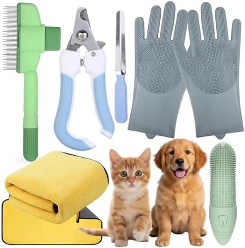 Cat&Dog Grooming Kit-6PCS for Cat Flea Comb, Dog Brush for Sheddi...