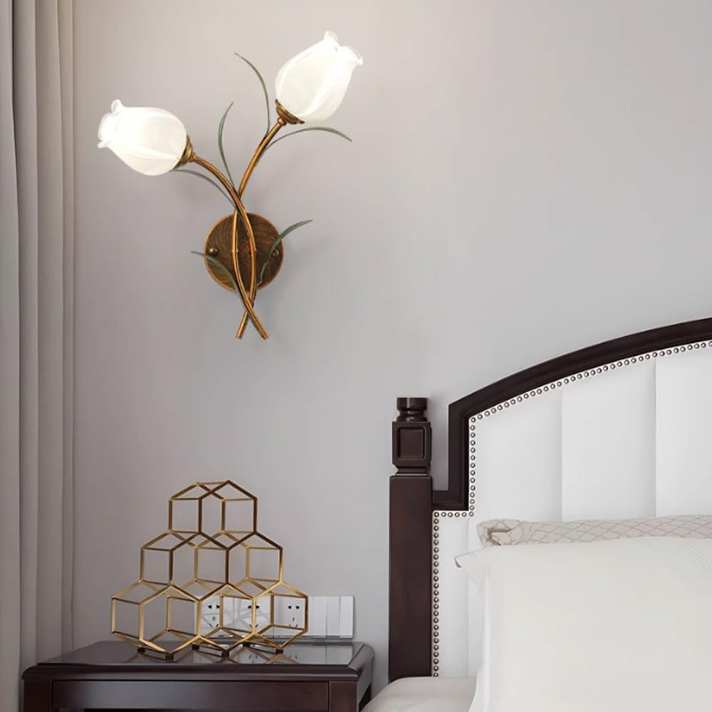 Home Decor Flower Wall Sconce for Bedroom Nordic Modern Milk Glass Wall Light Pink Floral Bathroom Wall Mounted Lamp Pink Hallway Wall Lamp for Bedside Living Room Farmhouse Corridors