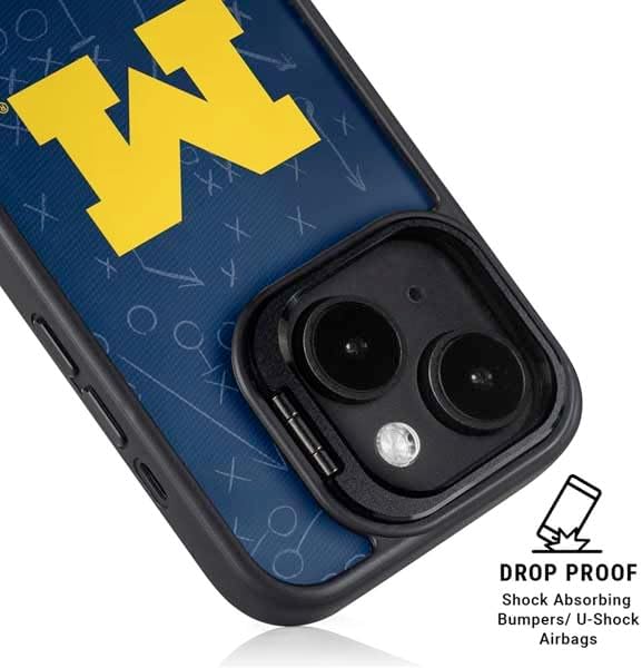 Skinit Kickstand Phone Case Compatible with iPhone 15 - Officially Licensed University of Michigan Jersey Split Design