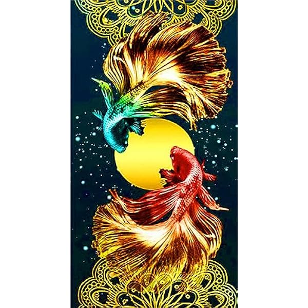 5D Diamond Painting Grandi Dimensioni, DIY Disegni con Perline da Attaccare Kit Pittura Diamante Pesce Rosso Luna Diamond Art Cristal Ricamo per Decorazioni Casa Diamond Painting Kit 100x200cm L-4952