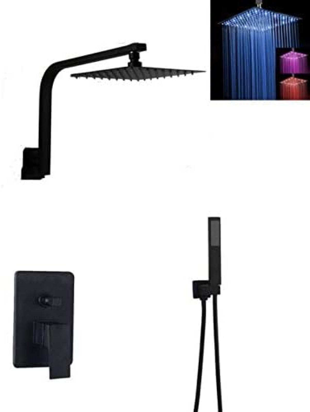 Ensemble de douche noir anticalcaire avec mélangeur de dérivation et pomme de douche effet pluie