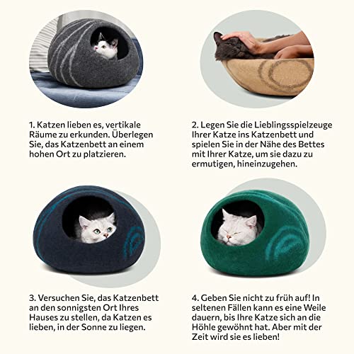 MEOWFIA Katzenbett aus Merinowolle – Handgefilztes, Umweltfreundliches Katzenbett für Katzen & Kätzchen – Weiches Schlafbett, Warm im Winter & Kühl im Sommer, Stilvolles Design