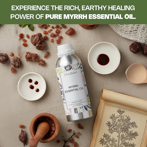 Image of VedaOils Myrrh Essential Oil 100ml | 100% Pure Myrrh Oil for Skin & Hair Care | Therapeutic Grade Resin Oil for Aromatherapy, Diffusers, Massage, Relaxation & Spiritual Practices