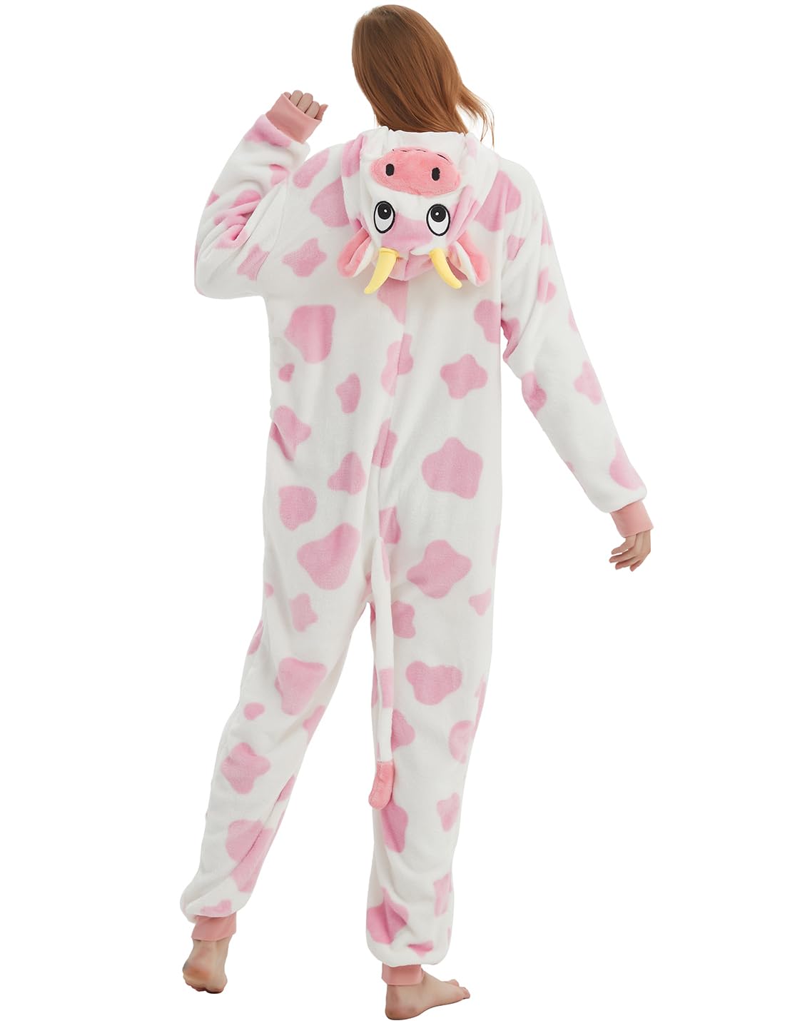 Pijama de vaca para adultos, disfraz de una sola pieza para mujer, unisex, de felpa, suave, para Halloween, Navidad