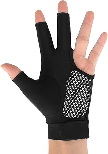 Miniatura 7 de Biljart Handschoenen, guante de billar para mano izquierda, 4 colores para adultos, 3 dedos, guante de billar para hombres y mujeres (negro L)