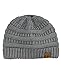 C.C BeanieTail Soft Stretch Cable Knit Messy High Bun Ponytail Beanie Hat, Lt Melange Gray