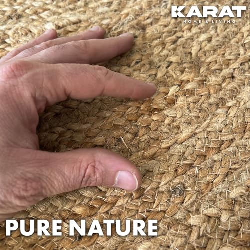 KARAT Jute Teppich rund Bastteppich aus 100% Naturfaser - geflochten Boho Juteteppich, Handgewebter Naturteppich für Küche & Wohnzimmer robust & reißfest Ø 90cm (Surat) - 3