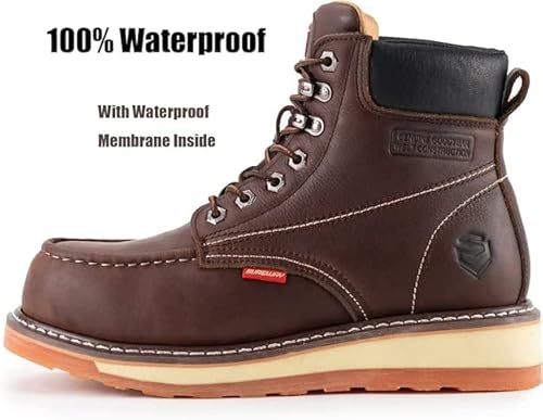 Sureway 6” Mens Heavy Duty Waterproof Composite Toe Work Boots/Shoes For Men,Goodyear Welt,Extremely Comfortable Durable Proved,Superior Slip Resistant,Thicker Waterproof Leather,Wedge Sole,Moc Toe Work Boots For Men,Safety Industrial Construction Boots #TOP1