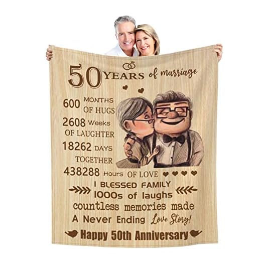 50th Anniversary Blanket Gifts - Gift for 50th Wedding Anniversary - Golden 50 Years of Marriage Gifts for Dad, Mom, Grandpa, Grandma, Grandparents - 50th for Husband Wife 60"X 50"