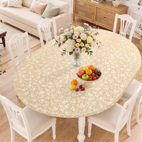 Image of Smiry Waterproof Heavy Duty Vinyl Fitted Tablecloth for 48 inch-68 inch Oval Table