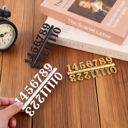 Apojgitn 6 Sets Selbstklebende Uhrzahlen Ziffern für Wanduhren Ersatz Arabische Ziffern Uhrenzahlen-Set Schwarz, Gold, Silber