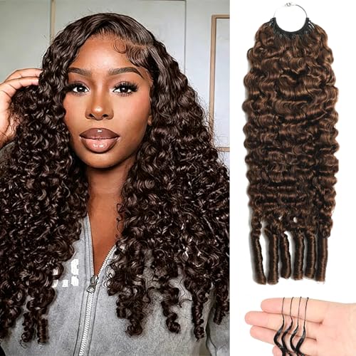 Burmese Curly Feather Crochet Human Hair 20 Inch Chocolate Brown 4# Color Miracle Knots Pre-Separated 50 Strands 60g Human Crochet Hair for Black Women Lightweight Invisible Extensions