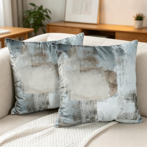 Image of OYIMUA Soft Velvet Print Brown Grey Cushion Covers 40 x 40cm Set of 2