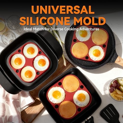 Baker's Friend 4-Round Silicone Egg Rings for Frying Eggs & Pancake, Pancake Shaper, Non-Stick & Heat-Resistant, Red by Baker's Friend - Image 2