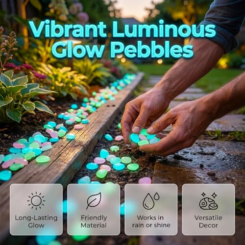 Image of 1000pcs Colorful Glow in the Dark Rocks, 2026 New Glowing Pebbles for Garden Outdoor Night Fruity Solar Guide Pebbles, Magical Luminous Rocks Landscaping Gravel (Colorful-200pcs)
