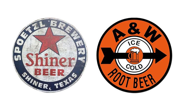 Set Tin Sign Metal Shiner Beer A&W Root BEER Vintage Man Cave Decor Garage Bar Patio Wall Decorations 2PCS