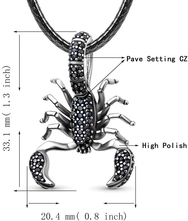 925 Sterling Silver Scorpion Pendant Necklace with Black Cubic Zirconia Scorpio Zodiac Constellation Charm Pendant Jewelry Gift for Women Men - Image 4