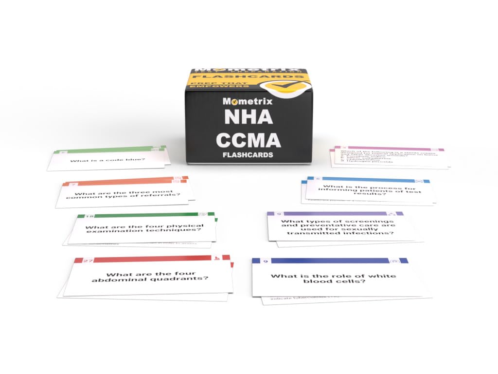 Tarjetas de estudio NHA CCMA 2025-2026: Preguntas de preparación para el examen CCMA y pruebas de práctica [tarjetas a todo color]