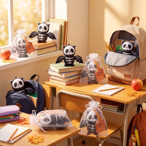 Silipull 12 Pcs 4" Halloween Stuffed Bats with Skull Halloween Bats Gifts - 2